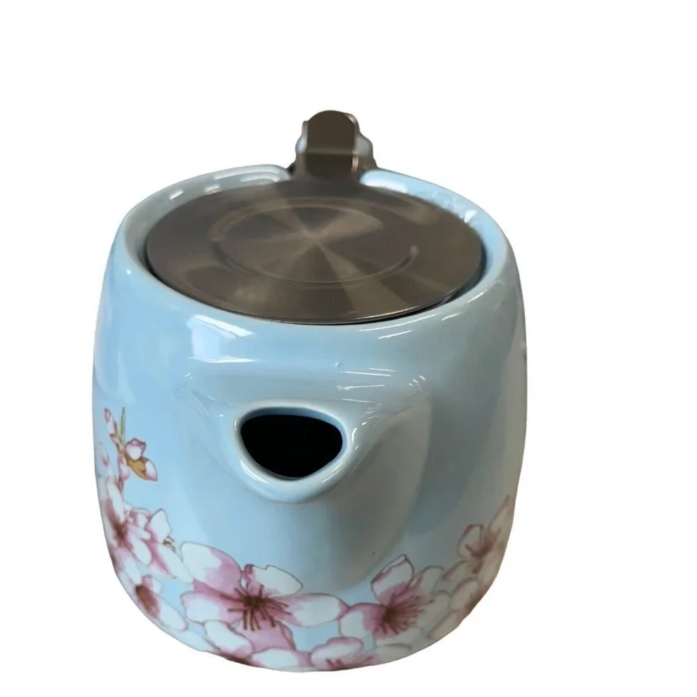 Alfred Tea Room Blue Cherry Blossom Floral Ceramic Stainless Steel‎ Teapot